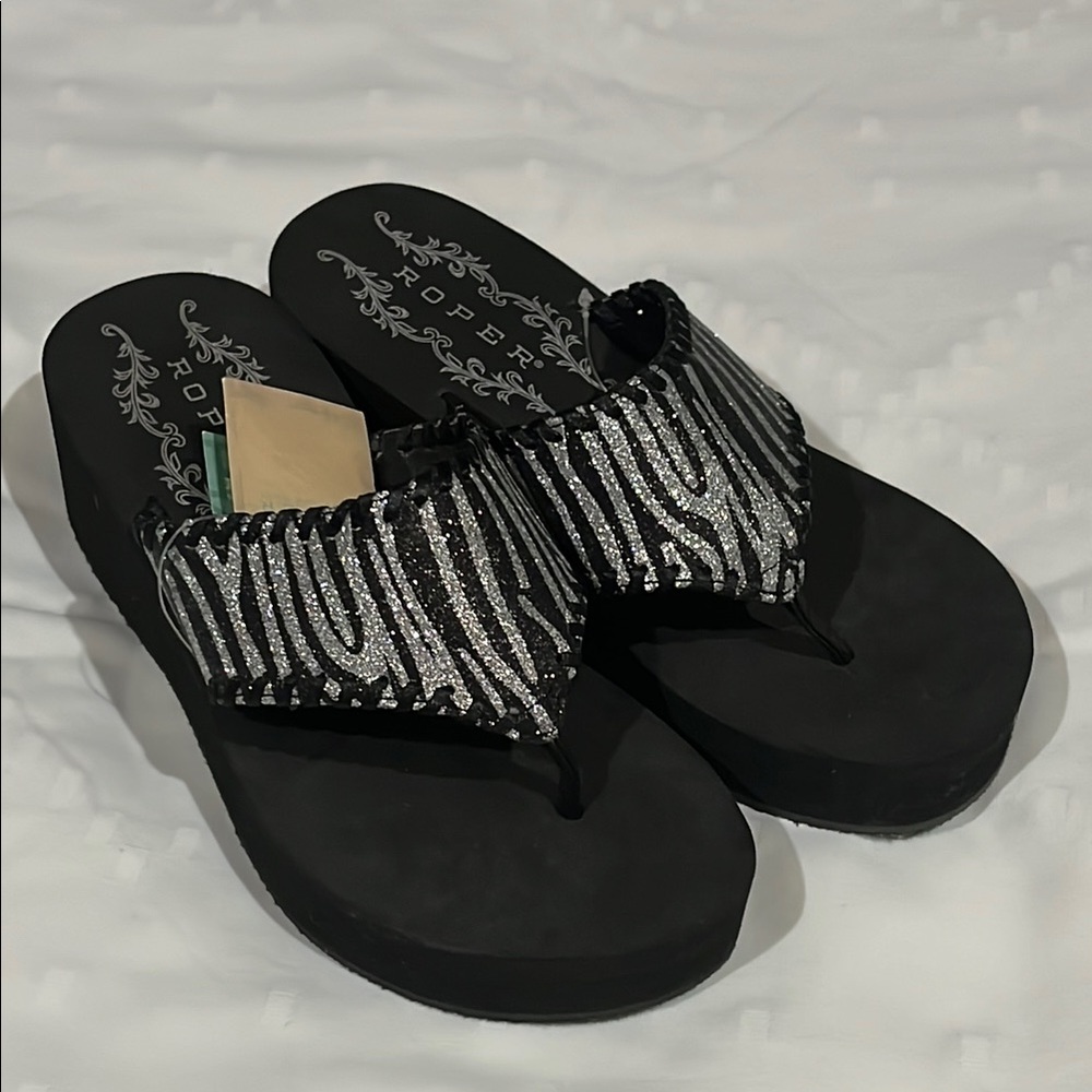 Roberta Bridal Black and Silver Zebra Sandals